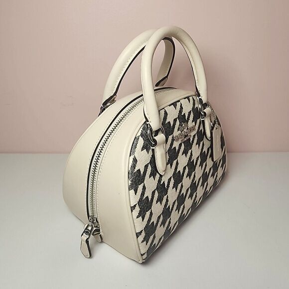 NWT COACH CJ626 SYDNEY SATCHEL HOUNDSTOOTH PRINT BAG CROSSBODY Cream - Picture 4 of 8